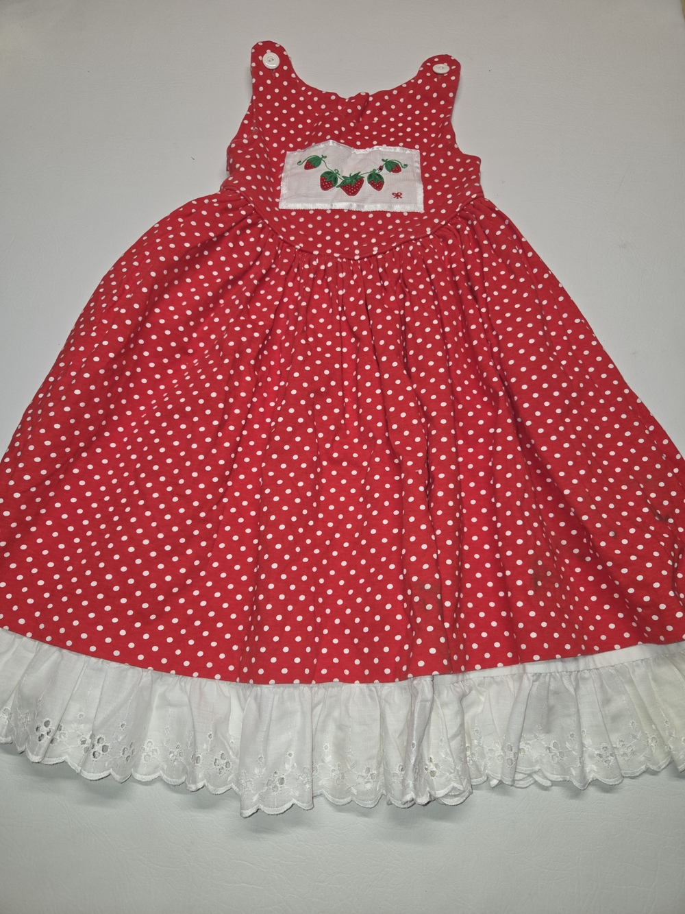 Vintage Rebecca Taggs Original Girls Dress 80s Strawberry Embroidery